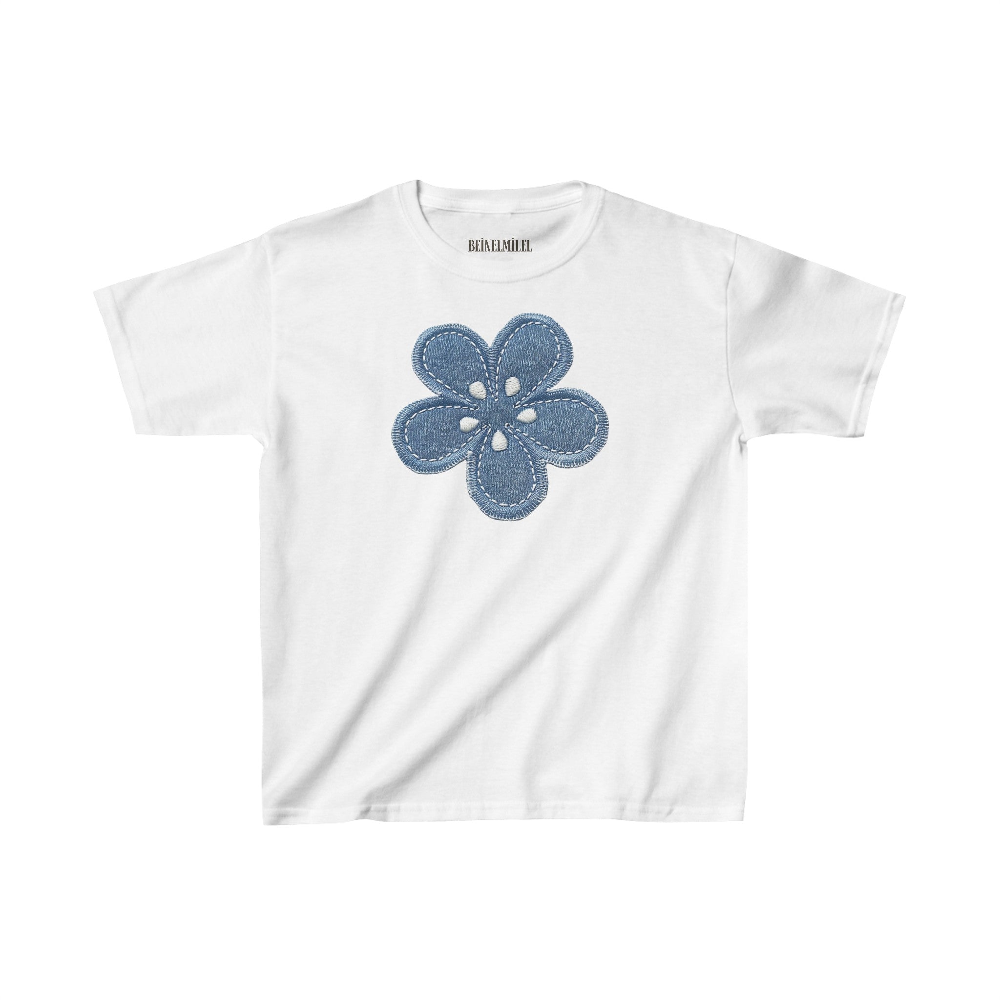 Denim flower baby tee