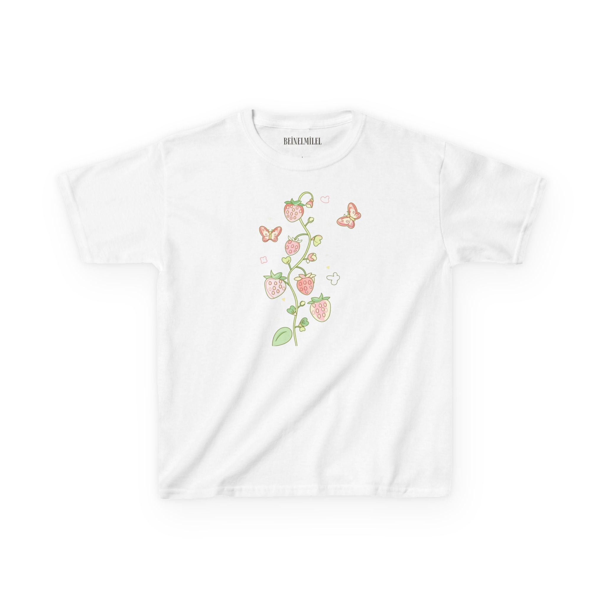 white graphic tee with flower print strawberry graphic baby tee